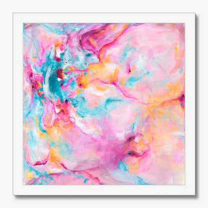 'Joy In The Little Things' - A colourful artwork fine art print with free expressive brushstrokes in vivid pink and soft blue — joyful expressive art for soulful contemporary interiors, by Kate Shephard Art.