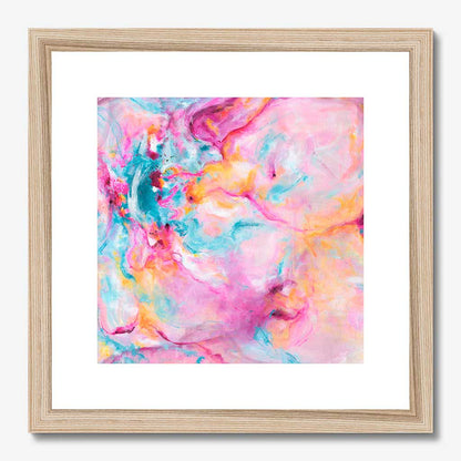 'Joy In The Little Things' - Colourful artwork in bright vivid pink, soft blue and warm peach — joyful expressive art print with real energy and movement, by Kate Shephard Art.