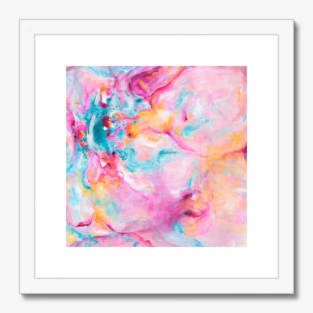 'Joy In The Little Things' - A colourful artwork fine art print with free expressive brushstrokes in vivid pink and soft blue — joyful expressive art for soulful contemporary interiors, by Kate Shephard Art.