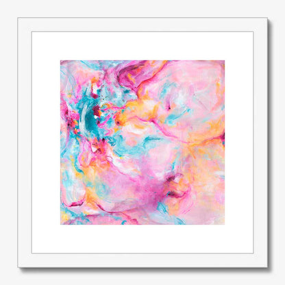 'Joy In The Little Things' - A colourful artwork fine art print with free expressive brushstrokes in vivid pink and soft blue — joyful expressive art for soulful contemporary interiors, by Kate Shephard Art.