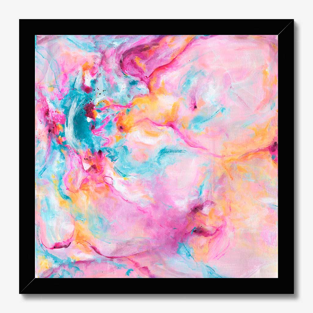 'Joy In The Little Things' - Colourful artwork fine art print in vivid pink and luminous white — joyful expressive art with genuine warmth and movement, by Kate Shephard Art.