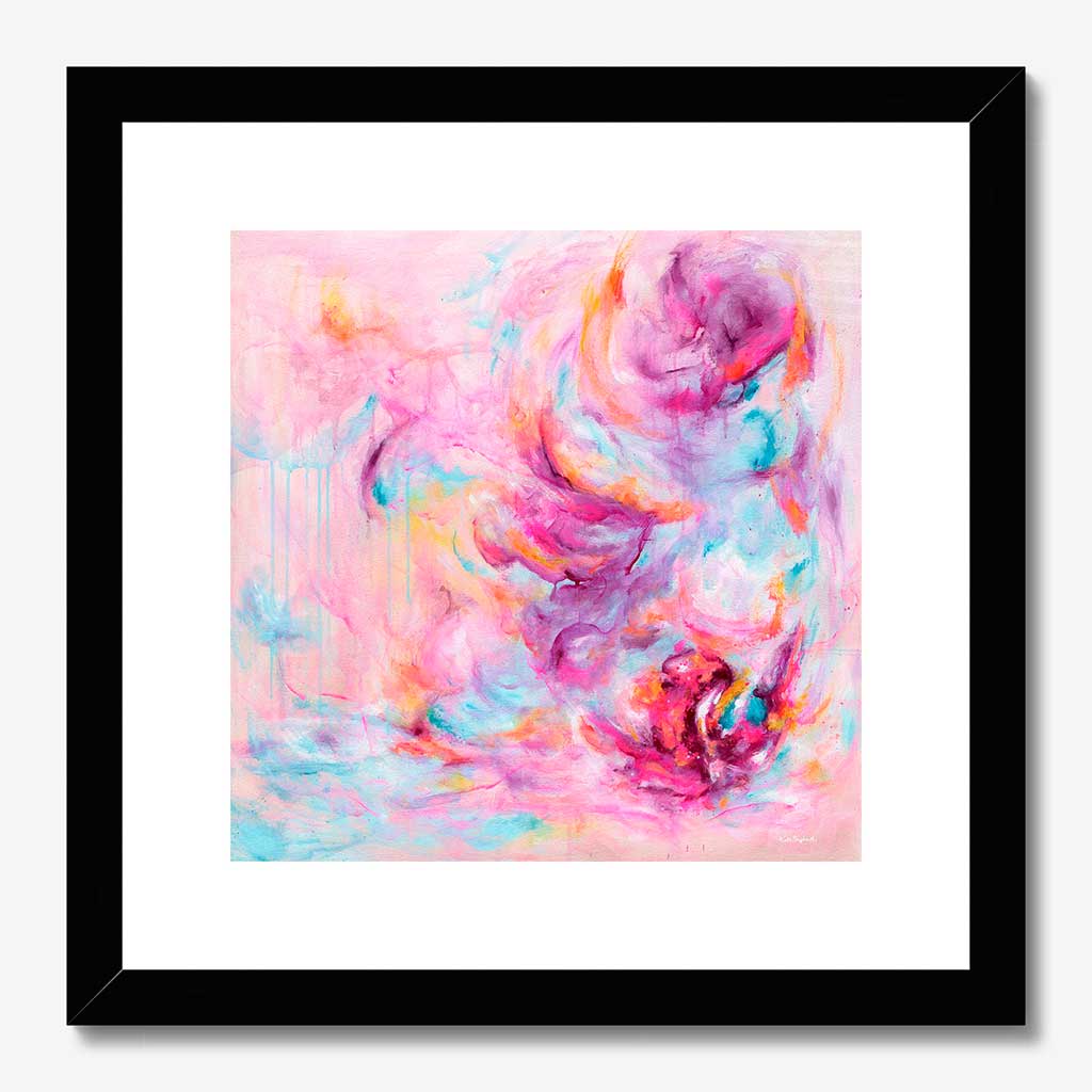 'Choose Joy' - Pink abstract fine art print in vivid pink, soft blue and luminous white — colourful art print and uplifting artwork about feeling joy from the Joy by Design collection, by Kate Shephard Art.