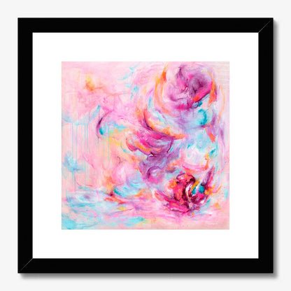 'Choose Joy' - Pink abstract fine art print in vivid pink, soft blue and luminous white — colourful art print and uplifting artwork about feeling joy from the Joy by Design collection, by Kate Shephard Art.