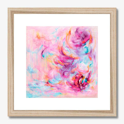 'Choose Joy' - Uplifting artwork about feeling joy colourful art print in vivid pink and luminous white — pink abstract fine art print on luxurious archival paper, by Kate Shephard Art.