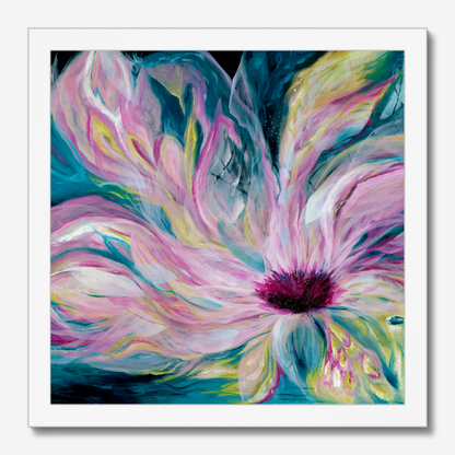 'Untamed' Abstract Art Print On Paper - Dark Teal Pink Floral Wall Art, Light Bursting Through Darkness By Kate Shephard