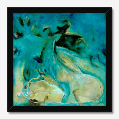 'Courage to Grow' - Modern abstract wall art fine art print in rich teal, turquoise and warm sandy cream, abstract art blue fine art print for living room or bedroom.
