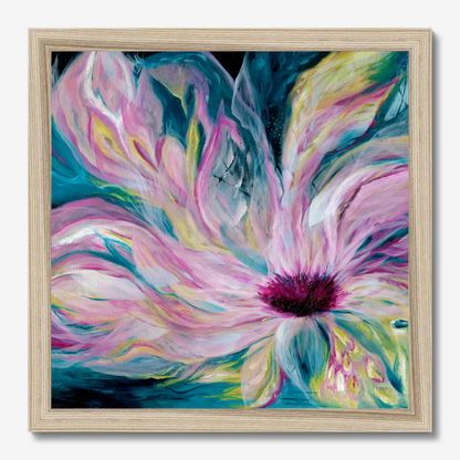 'Untamed' Abstract Art Print On Paper - Dark Teal Pink Floral Wall Art, Light Bursting Through Darkness By Kate Shephard