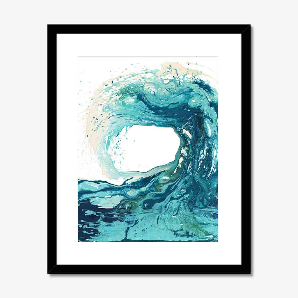 'Sandbanks Wave' - turquoise abstract ocean wave painting on fine art paper, coastal wall art print by Kate Shephard Art.