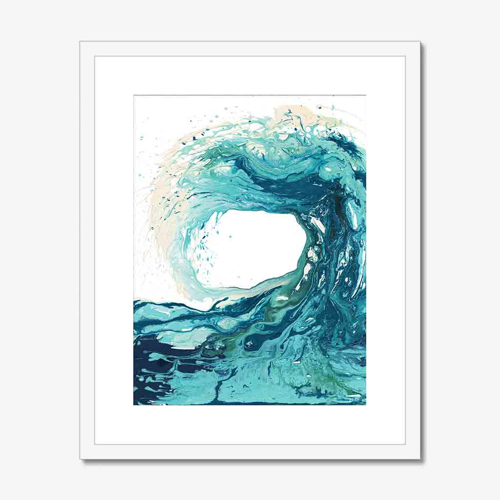 'Sandbanks Wave' - wave painting in turquoise and deep navy, fine art paper print, coastal wall art by Kate Shephard Art.