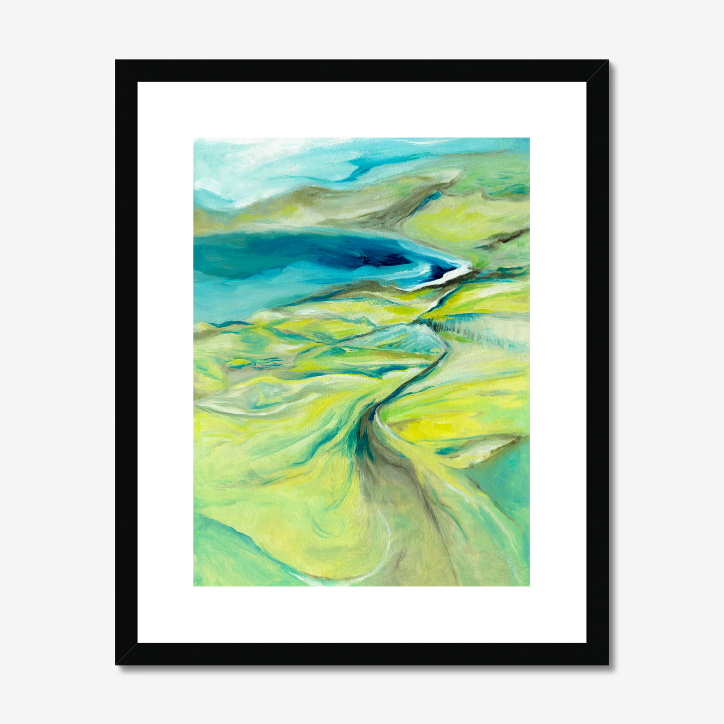 16x20 size along the worbarrow path print by Kate Shephard in a black frame