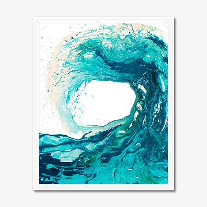 'Sandbanks Wave' - coastal wall art in turquoise and teal, abstract wave painting on fine art paper by Kate Shephard Art.