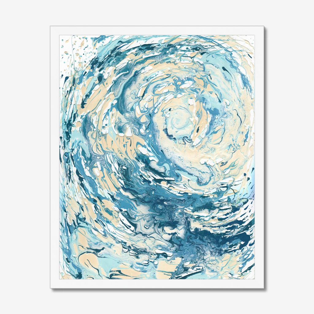 ‘Wave I’ - Ocean-inspired abstract wall art print in soft blues and sandy creams for the home.