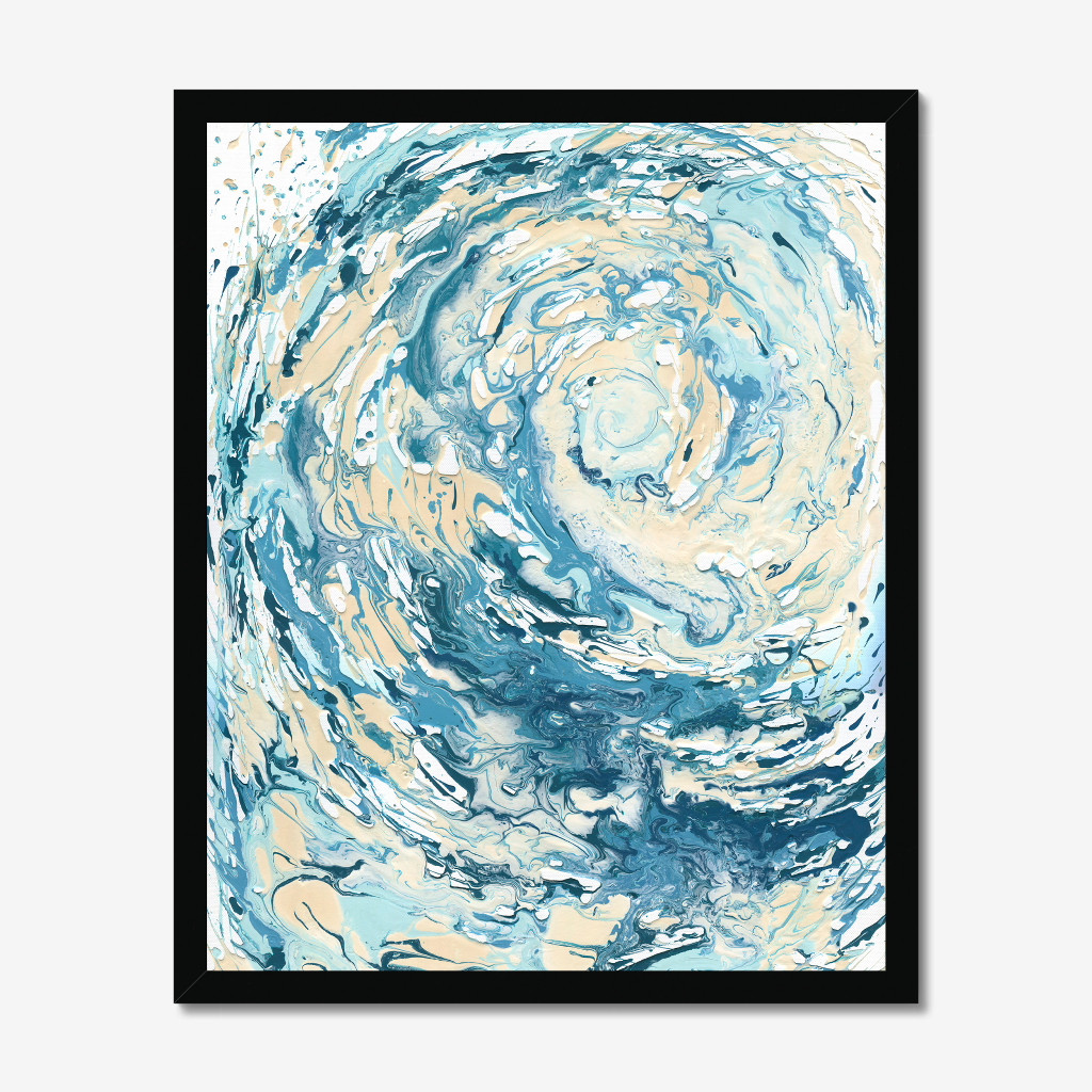 ‘Wave I’ - Ocean-inspired abstract wall art print in soft blues and sandy creams for the home.