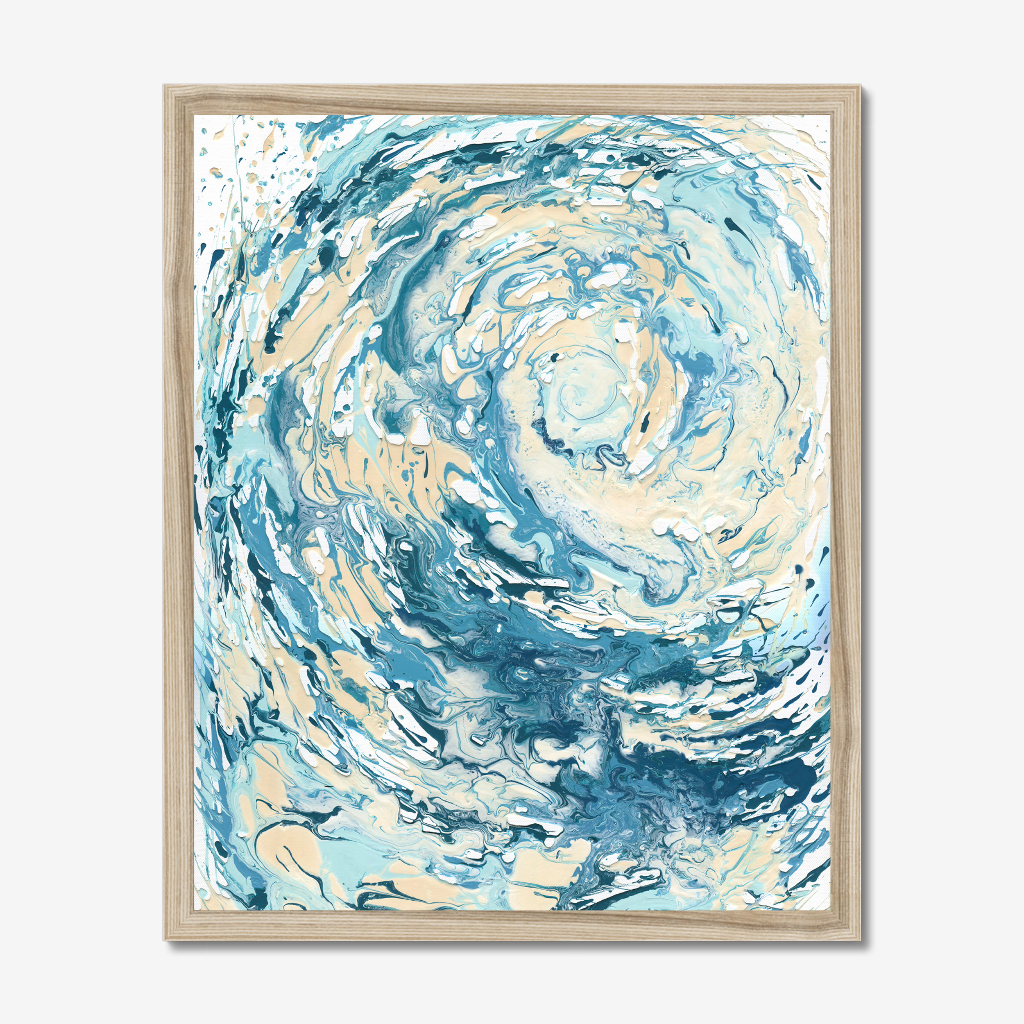 ‘Wave I’ - Ocean-inspired abstract wall art print in soft blues and sandy creams for the home.