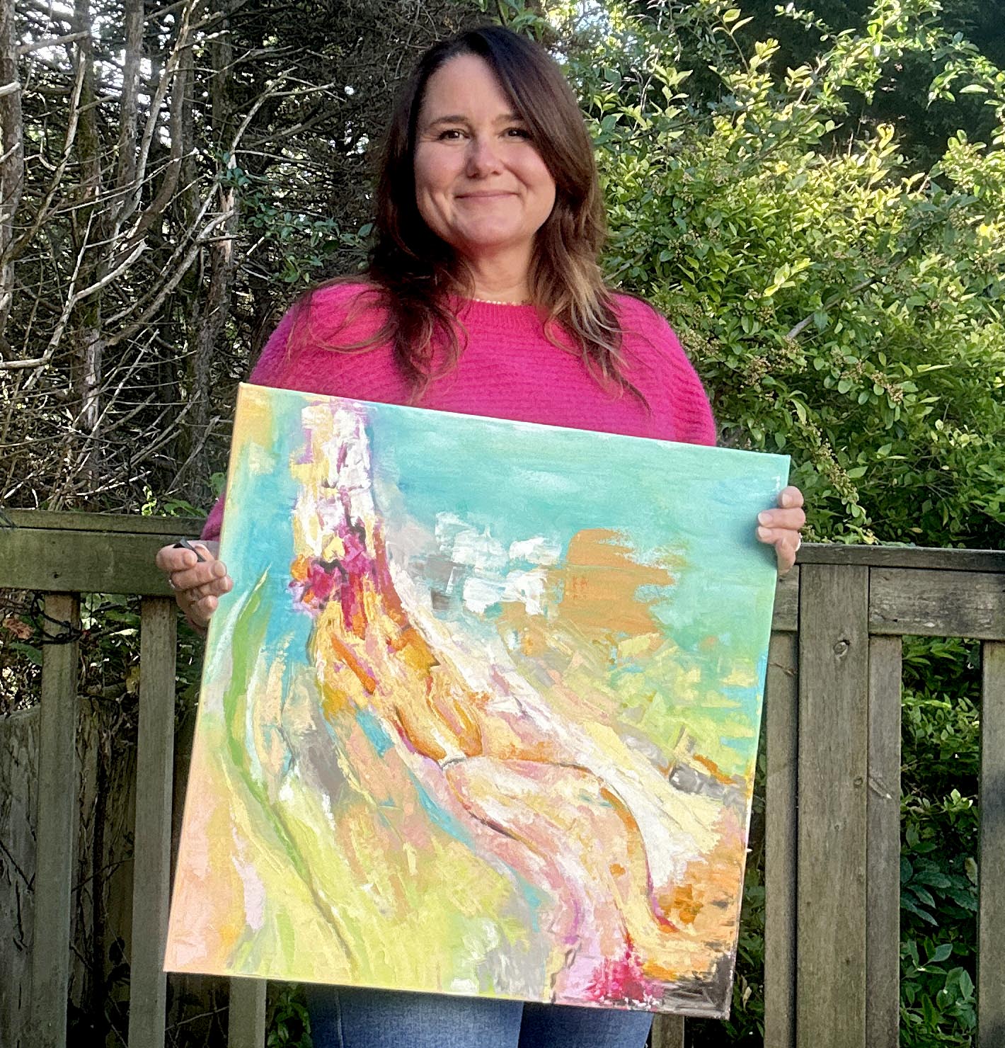 Christian Artist Kate Shephard with a favourite painting - Endless Summer