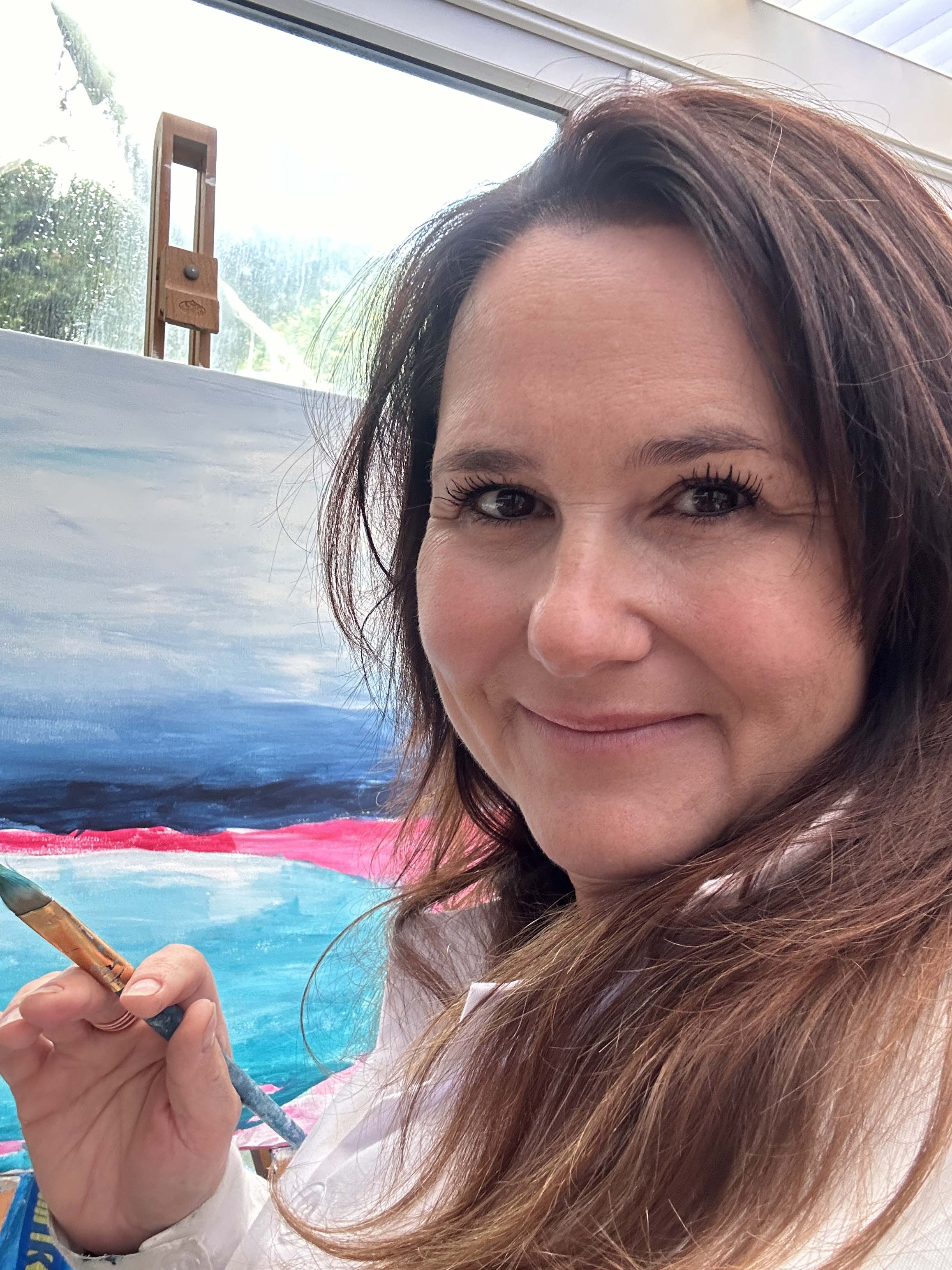 Christian Dorset Artist Kate Shephard Painting in her Dorset Art Studio