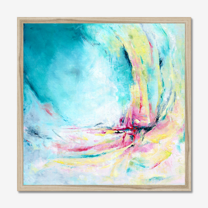 'Caribbean Blue' - Colourful abstract art in luminous turquoise and warm yellow, fine art paper print for living room or hallway.