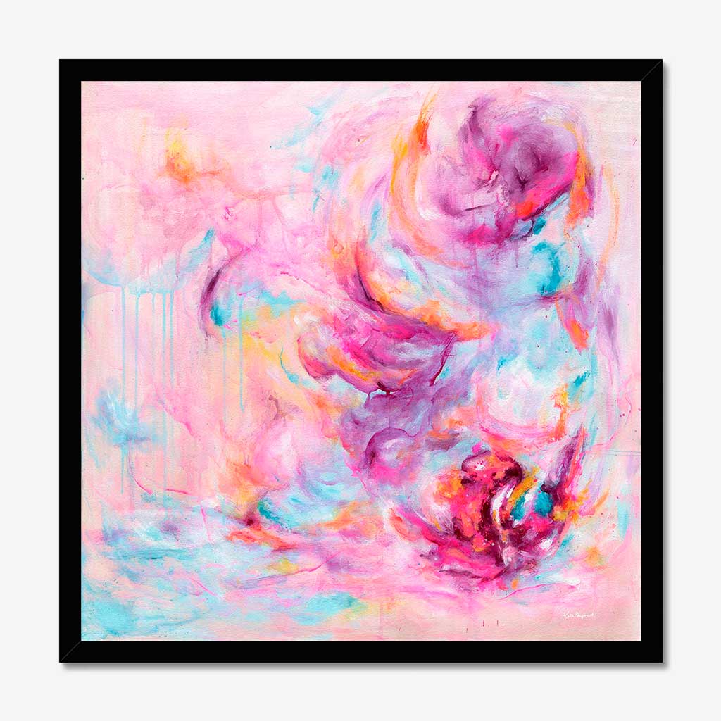 'Choose Joy' - Colourful art print with free expressive brushstrokes in vivid pink and luminous white — uplifting artwork about feeling joy on archival fine art paper, by Kate Shephard Art.