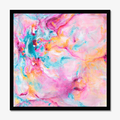 'Joy In The Little Things' - Joyful expressive art in bright vivid pink, soft blue and warm peach — colourful artwork on luxurious 230gsm archival fine art paper, by Kate Shephard Art.