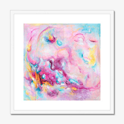 'Joy On Purpose' - Colourful abstract art fine art print with free brushwork in vivid pink and soft blue — modern wall art for home on archival paper, by Kate Shephard Art.