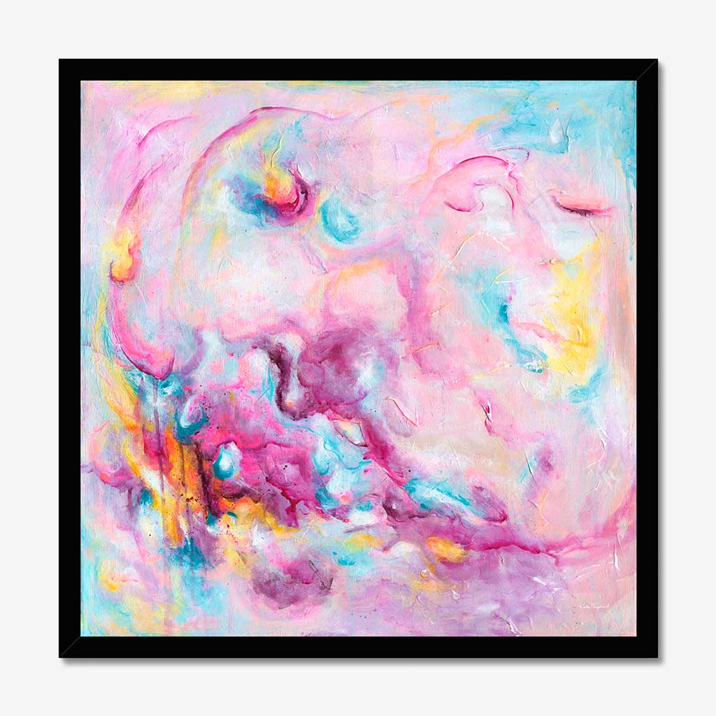 'Joy On Purpose' - Modern wall art for home with free expressive brushwork in vivid pink and soft blue — colourful abstract art fine art print, by Kate Shephard Art.
