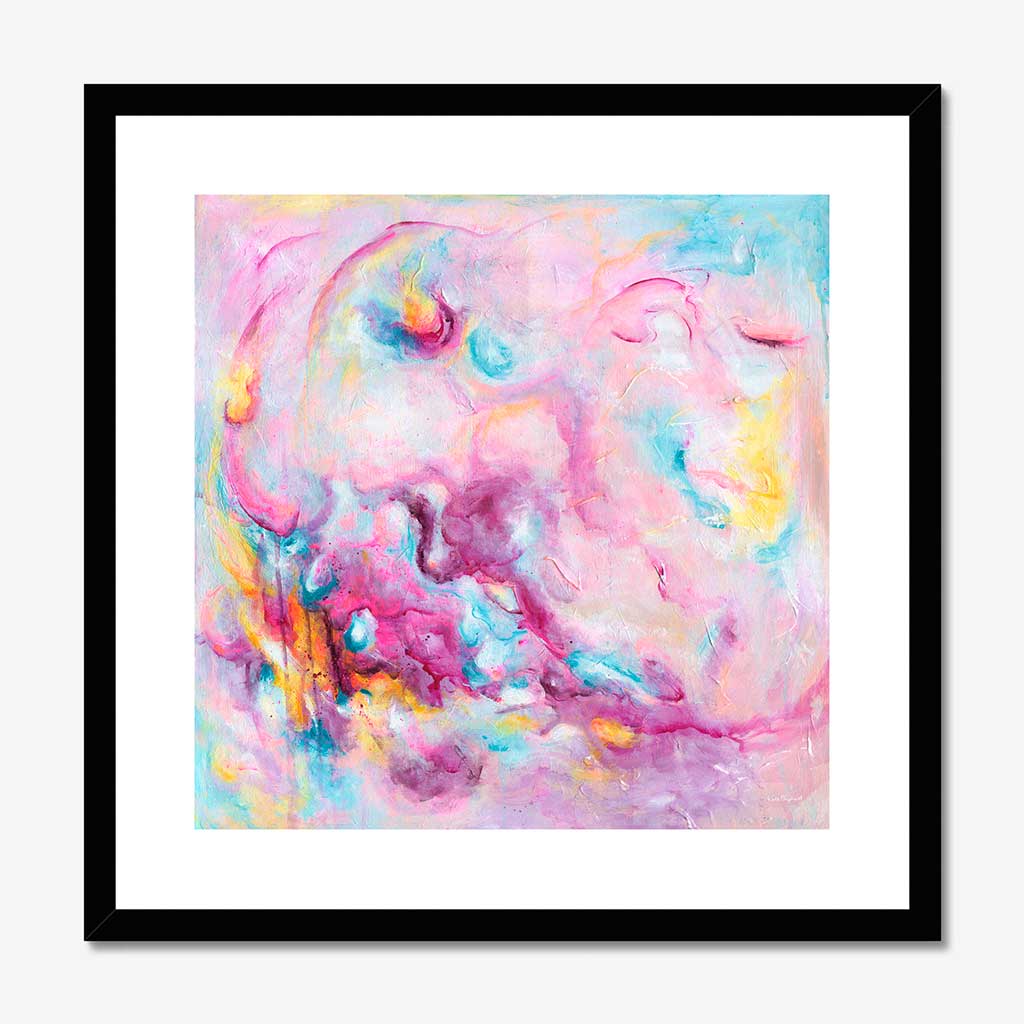 'Joy On Purpose' - Colourful abstract art in vivid pink, soft blue and luminous white — modern wall art for home on luxurious 230gsm archival fine art paper, by Kate Shephard Art.