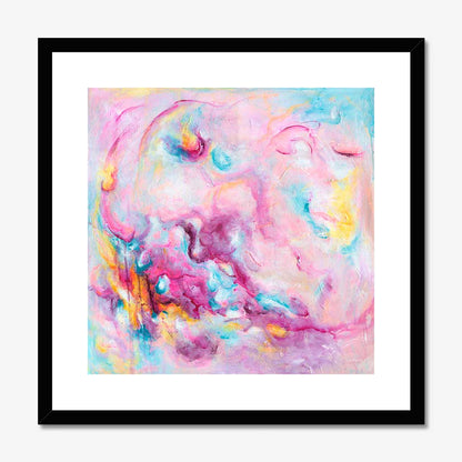 'Joy On Purpose' - Colourful abstract art in vivid pink, soft blue and luminous white — modern wall art for home on luxurious 230gsm archival fine art paper, by Kate Shephard Art.