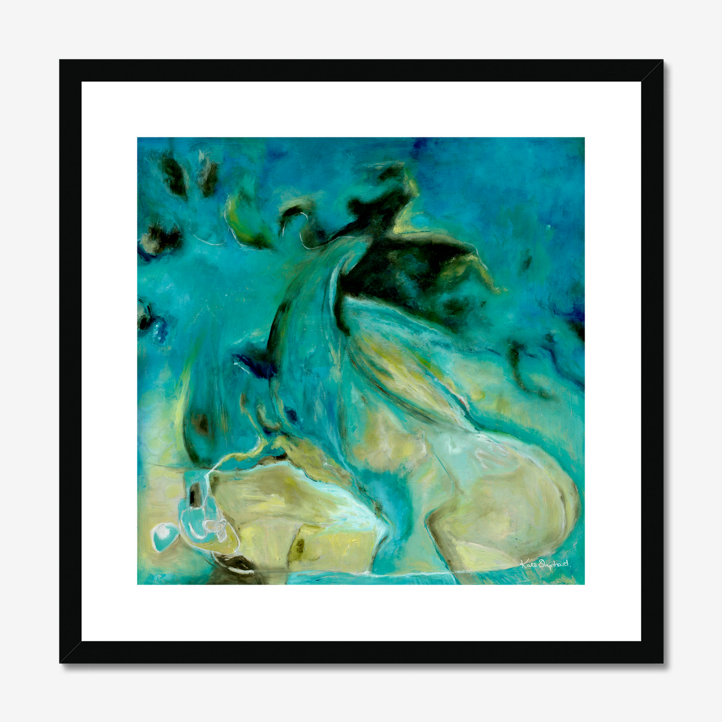 'Courage to Grow' - Detail of layered teal and dark reef forms, modern abstract wall art abstract art blue fine art print on archival paper.