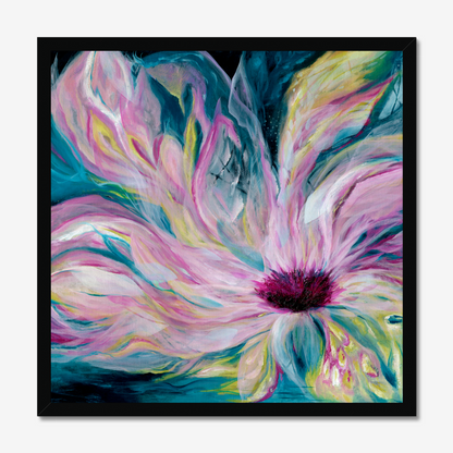 'Untamed' - abstract art about being unapologetically yourself, dark teal pink florals on archival quality paper.