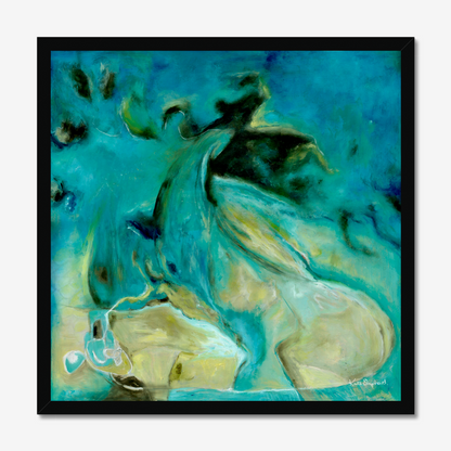 'Courage to Grow' - Close-up of expressive brushwork in rich teal and dark reef forms, modern abstract wall art abstract art blue fine art print.