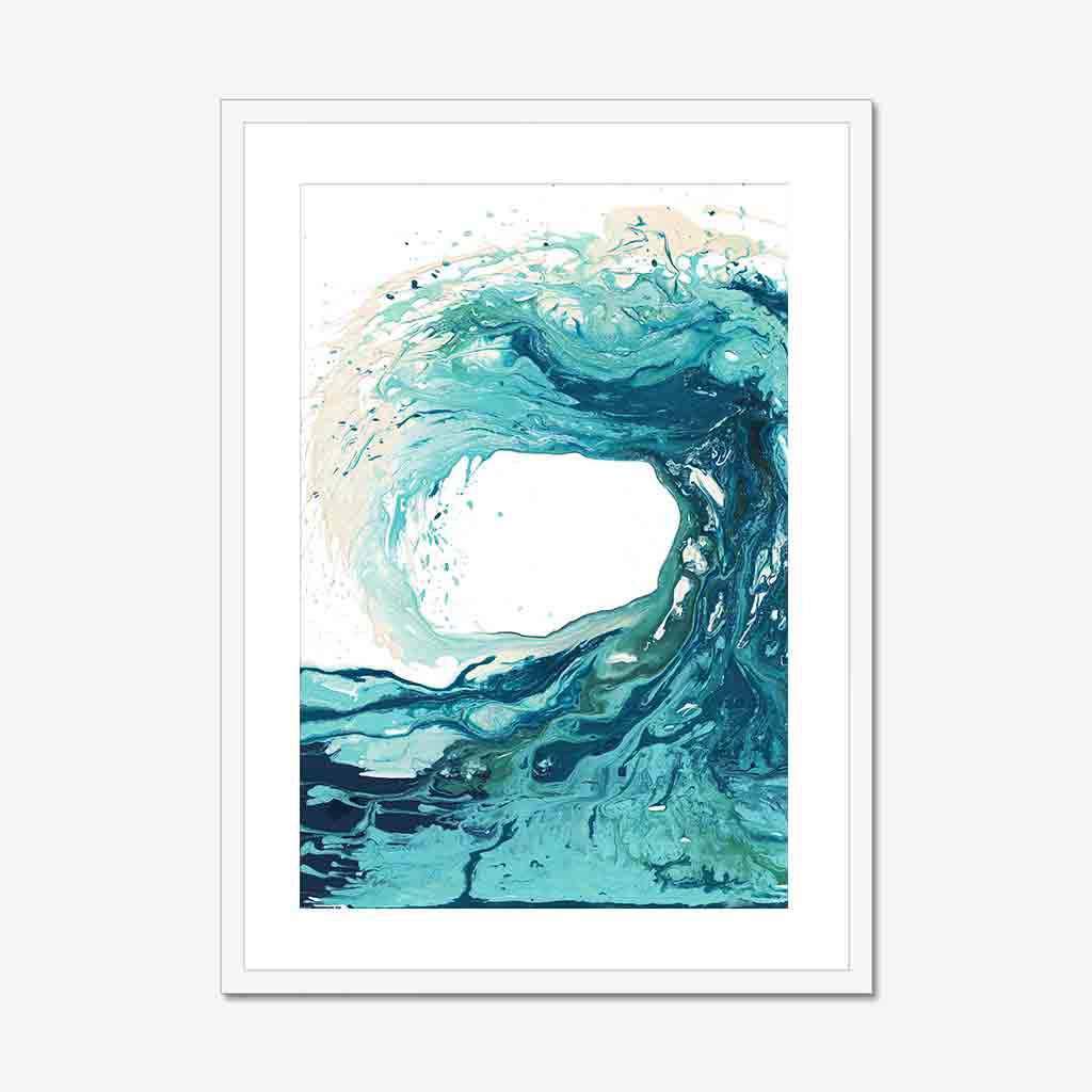 'Sandbanks Wave' - wave painting in turquoise and deep navy, fine art paper print, coastal wall art by Kate Shephard Art.