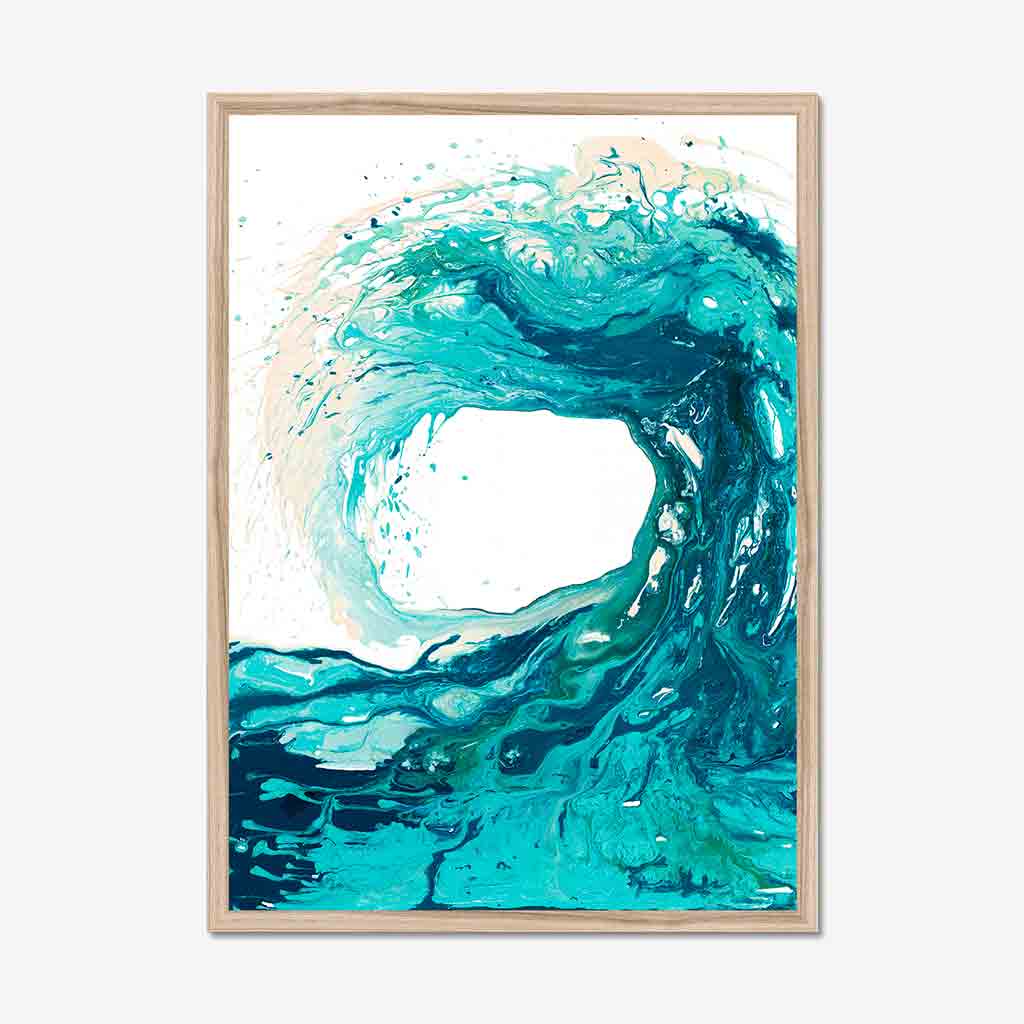 'Sandbanks Wave' - giclée fine art paper print of a turquoise and navy abstract wave painting by Kate Shephard Art.