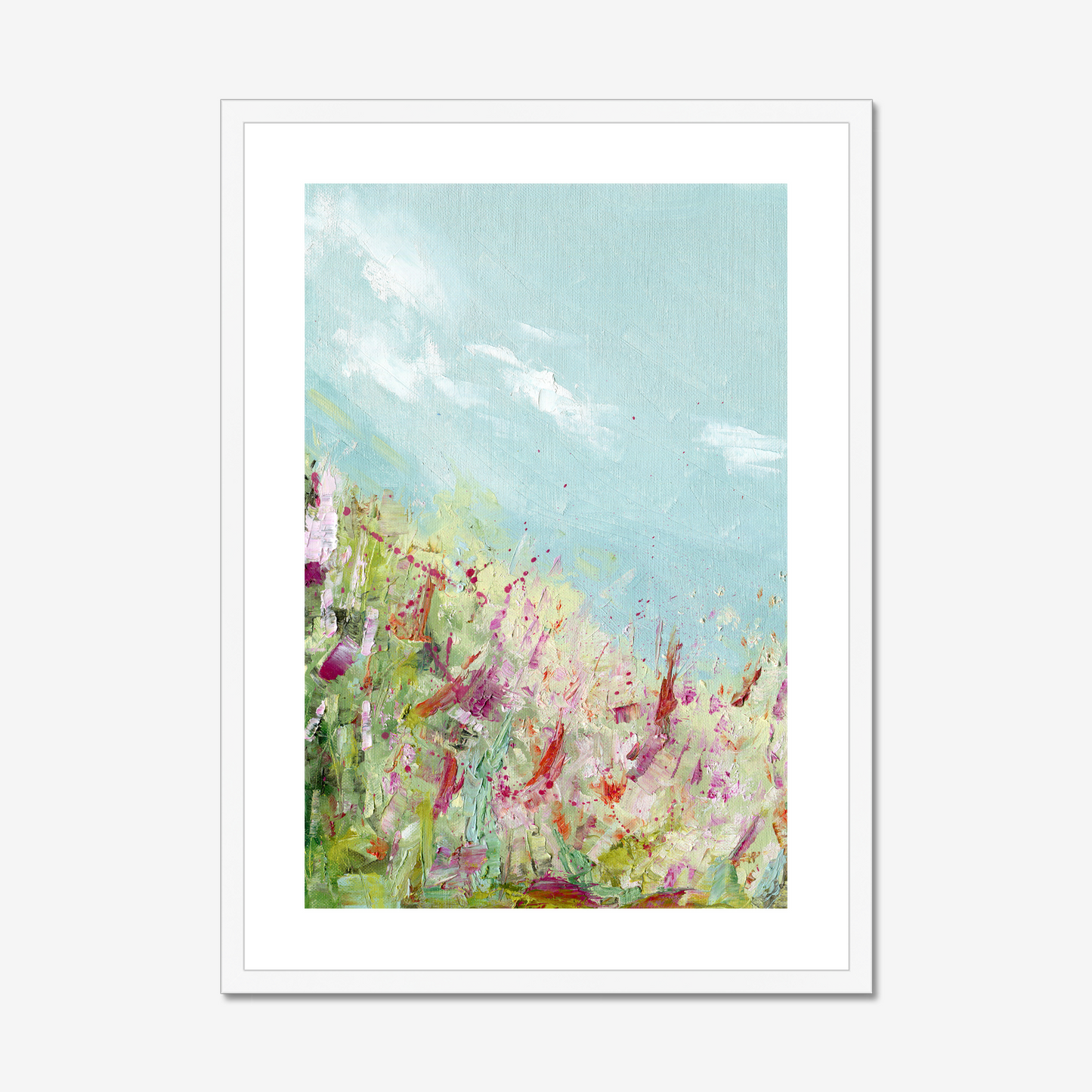 20x28 Colours of the field print by Kate Shephard Art in a white wood frame