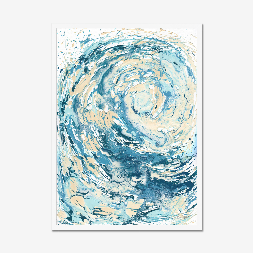 ‘Wave I’ - Ocean-inspired abstract wall art print in soft blues and sandy creams for the home.