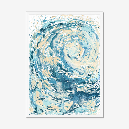 ‘Wave I’ - Ocean-inspired abstract wall art print in soft blues and sandy creams for the home.