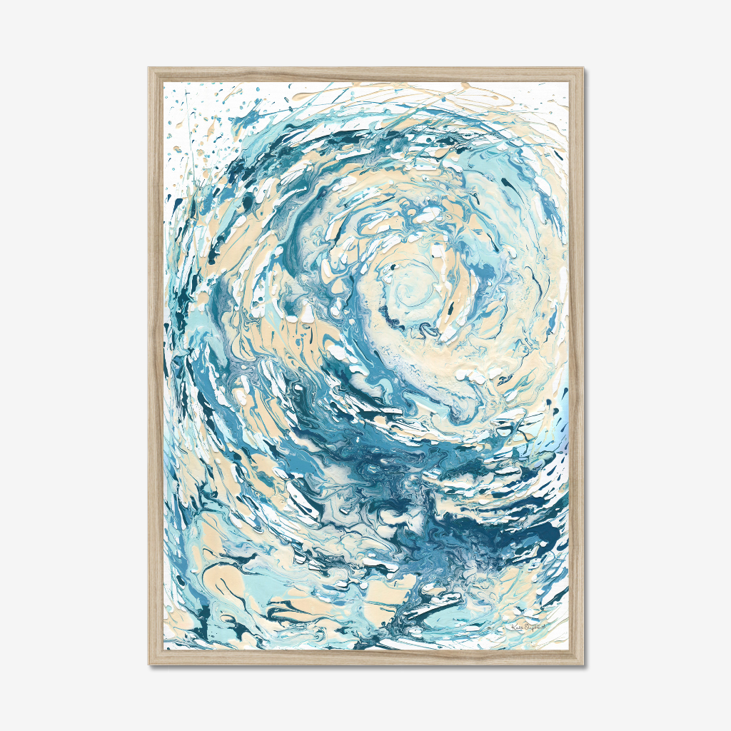 ‘Wave I’ - Blue abstract wave art print on fine art paper, perfect above a sofa or in a hallway.