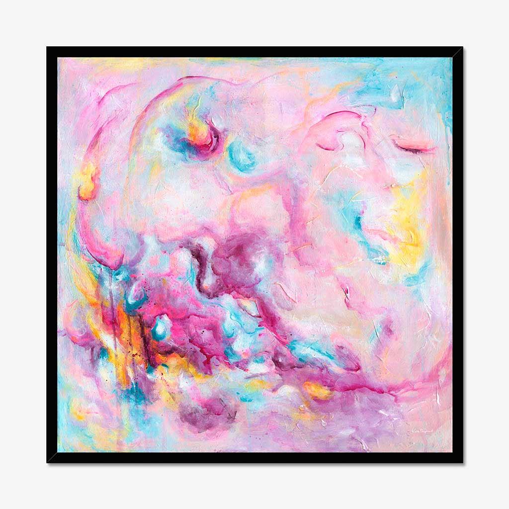 'Joy On Purpose' - Modern wall art for home with free expressive brushwork in vivid pink and soft blue — colourful abstract art fine art print, by Kate Shephard Art.