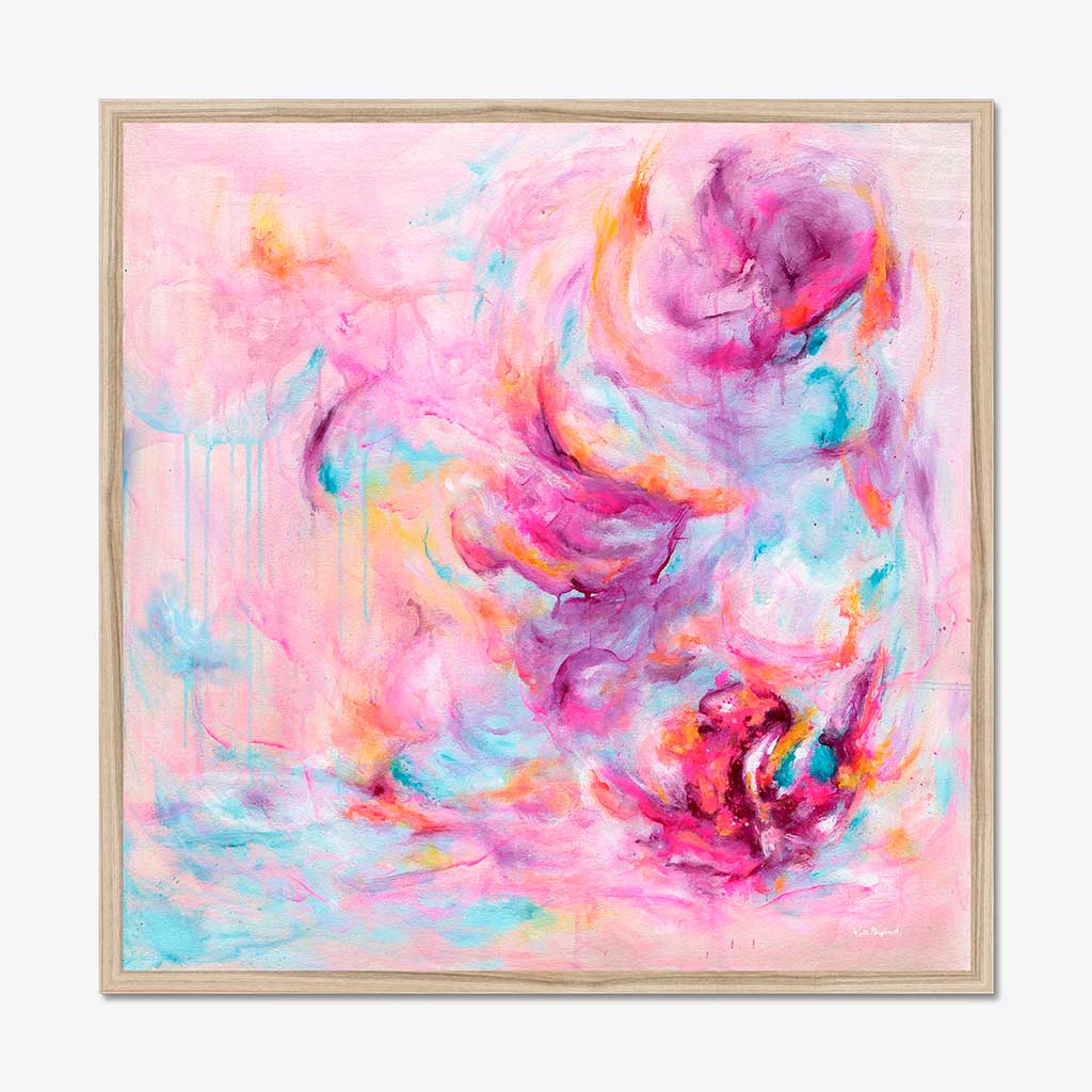 'Choose Joy' - Pink abstract fine art print in vivid pink, soft blue and luminous white — colourful art print and uplifting artwork about feeling joy from the Joy by Design collection, by Kate Shephard Art.