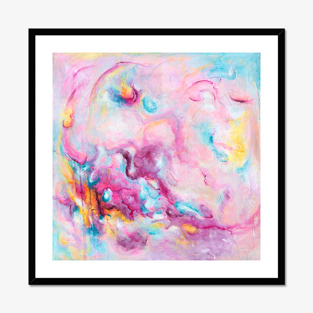 'Joy On Purpose' - Modern wall art for home with free expressive brushwork in vivid pink and soft blue — colourful abstract art fine art print, by Kate Shephard Art.
