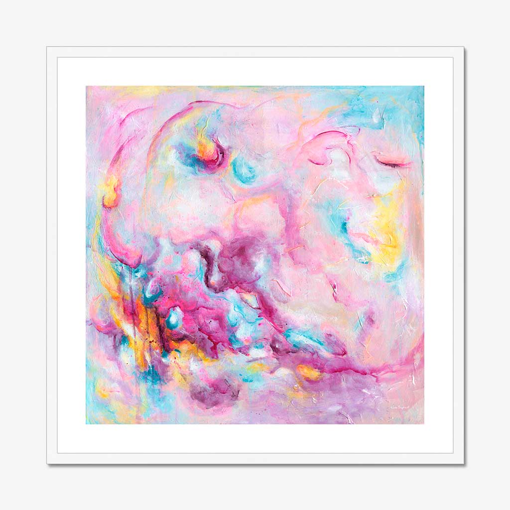 'Joy On Purpose' - Modern wall art for home in bright vivid pink, soft blue and luminous white — colourful abstract art with real energy and movement, by Kate Shephard Art.