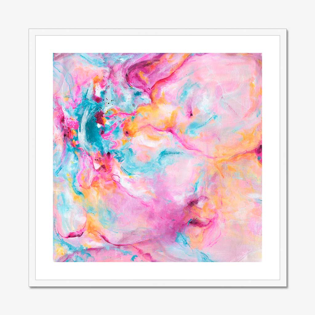 'Joy In The Little Things' - A colourful artwork fine art print with free expressive brushstrokes in vivid pink and soft blue — joyful expressive art for soulful contemporary interiors, by Kate Shephard Art.