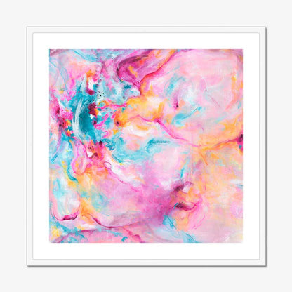 'Joy In The Little Things' - A colourful artwork fine art print with free expressive brushstrokes in vivid pink and soft blue — joyful expressive art for soulful contemporary interiors, by Kate Shephard Art.