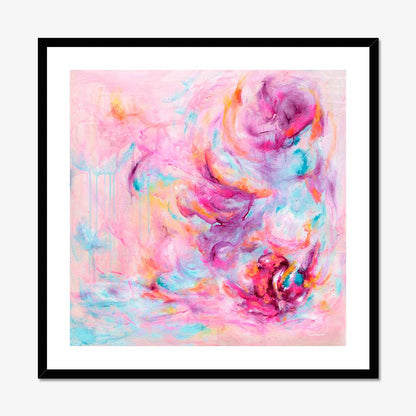 'Choose Joy' - Colourful art print with free expressive brushstrokes in vivid pink and luminous white — uplifting artwork about feeling joy on archival fine art paper, by Kate Shephard Art.
