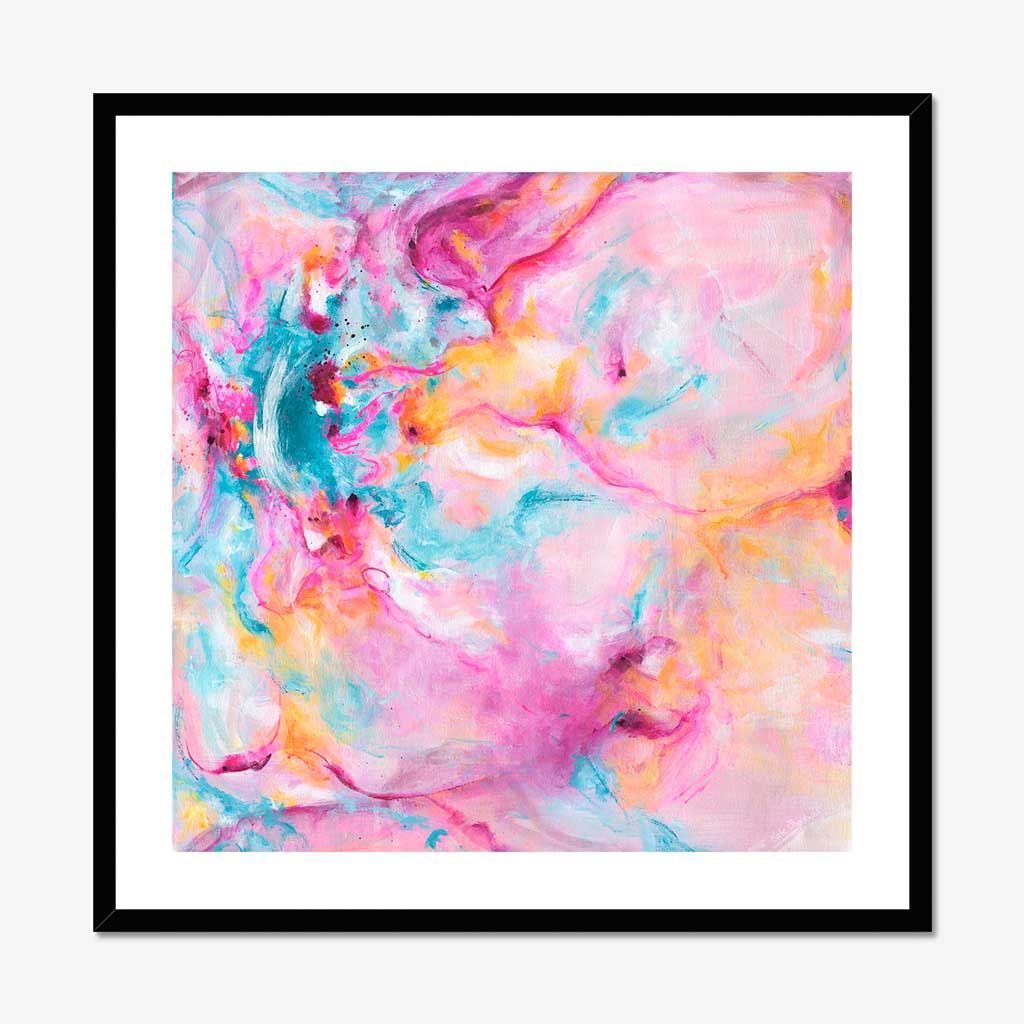 'Joy In The Little Things' - Colourful artwork with free expressive brushwork in vivid pink and soft blue — joyful expressive art print on archival fine art paper, by Kate Shephard Art.