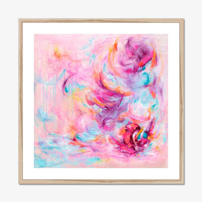 'Choose Joy' - A colourful art print in bright vivid pink and soft blue — uplifting artwork about feeling joy with real energy and movement, by Kate Shephard Art.