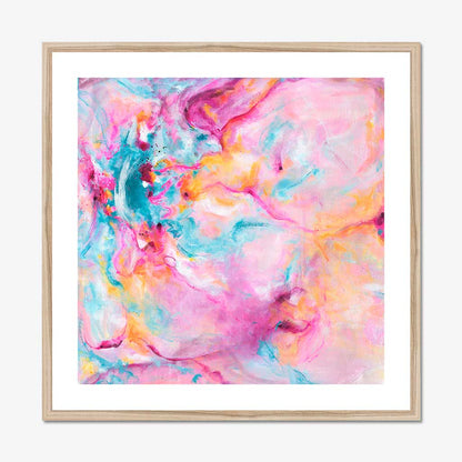 'Joy In The Little Things' - Colourful artwork in bright vivid pink, soft blue and warm peach — joyful expressive art print with real energy and movement, by Kate Shephard Art.