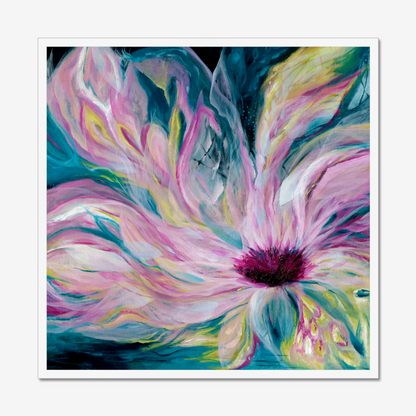 'Untamed' - abstract floral with flowing strokes and chiffon-like quality, teal pink print for authentic living spaces.