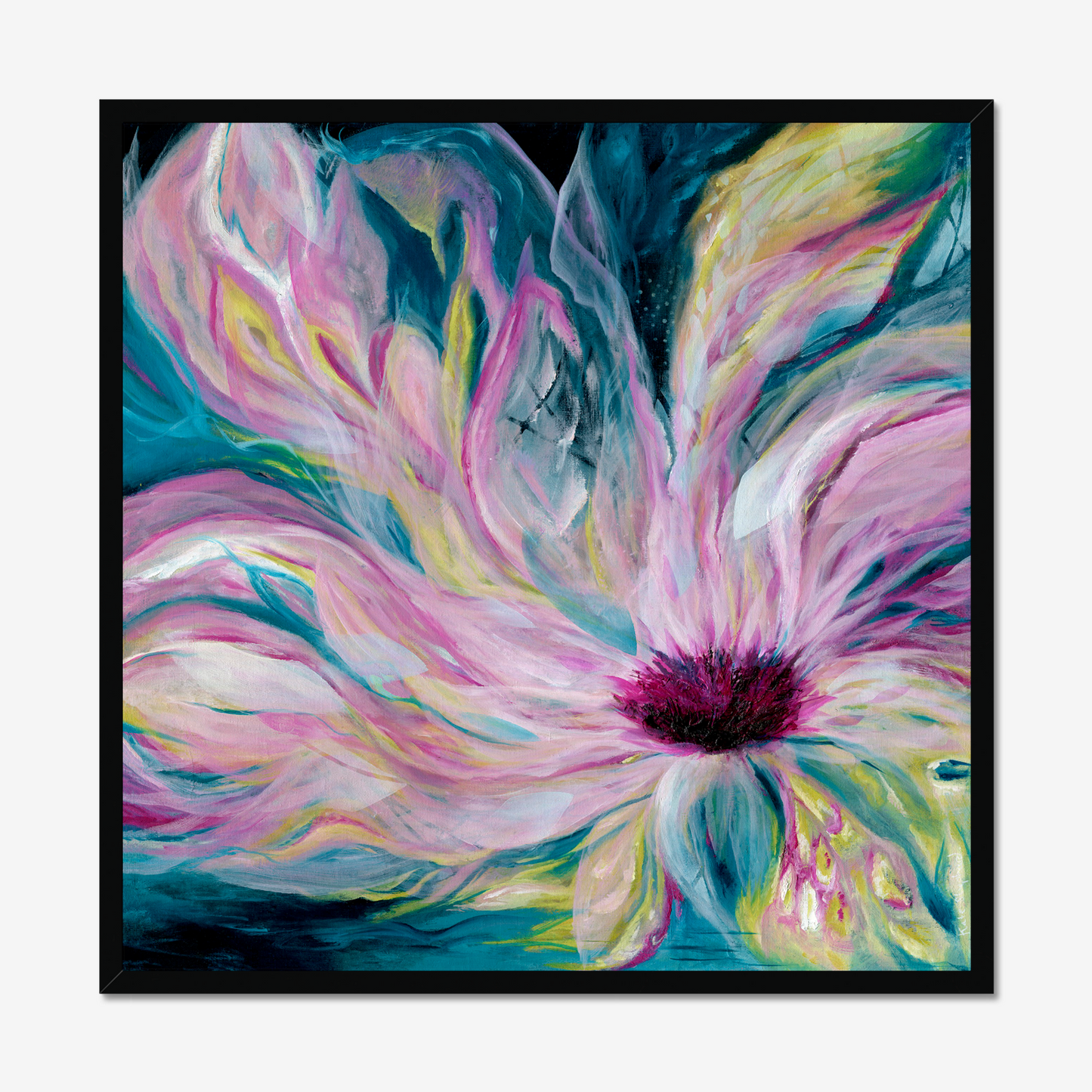 'Untamed' - one of a kind abstract celebrating authenticity, dark background with pink light, paper print for bedrooms.