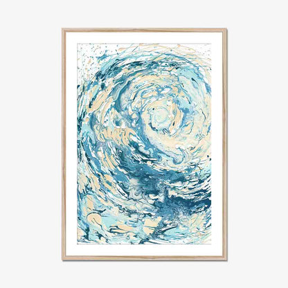 ‘Wave I’ - Coastal home decor wall art print with flowing ocean blues and sandy cream tones.