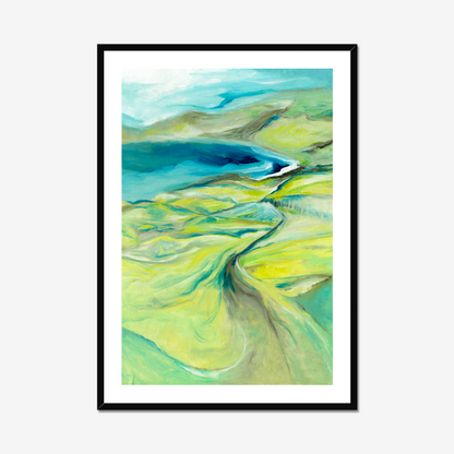 28x40 size along the worbarrow path print by Kate Shephard in a black frame